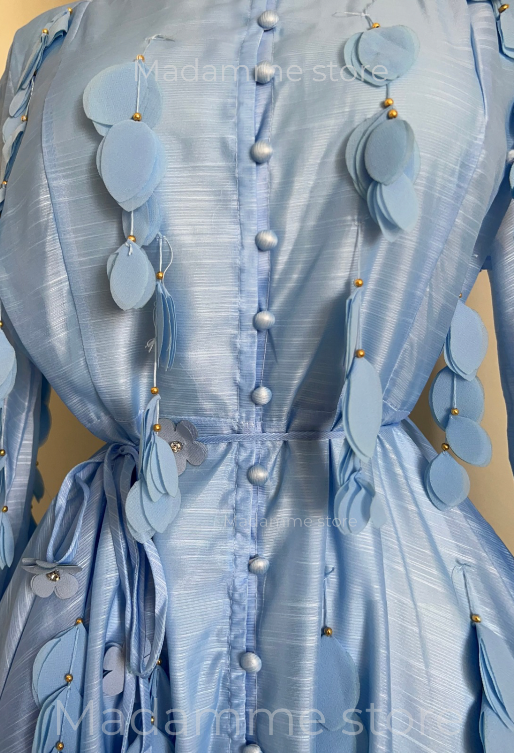 Vestido Celeste Hojas colgantes