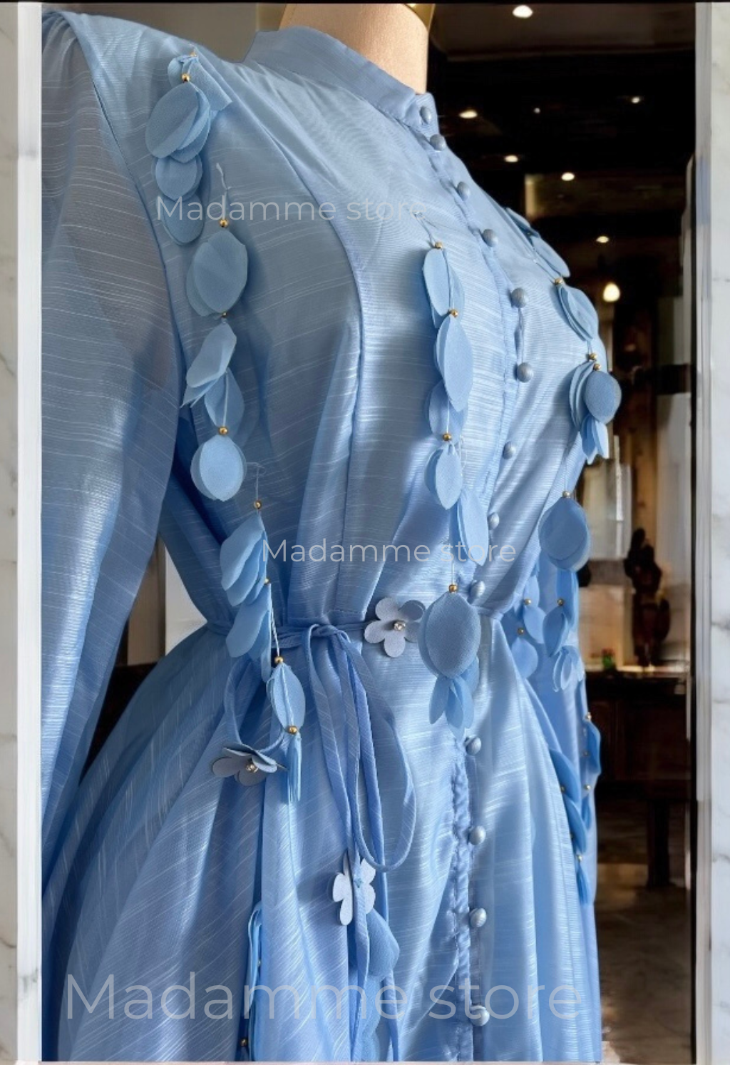Vestido Celeste Hojas colgantes