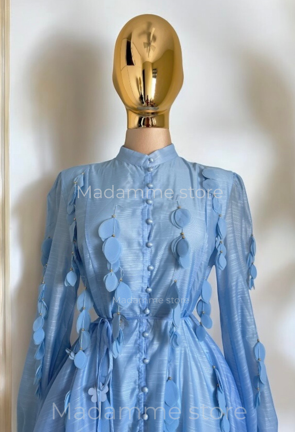 Vestido Celeste Hojas colgantes