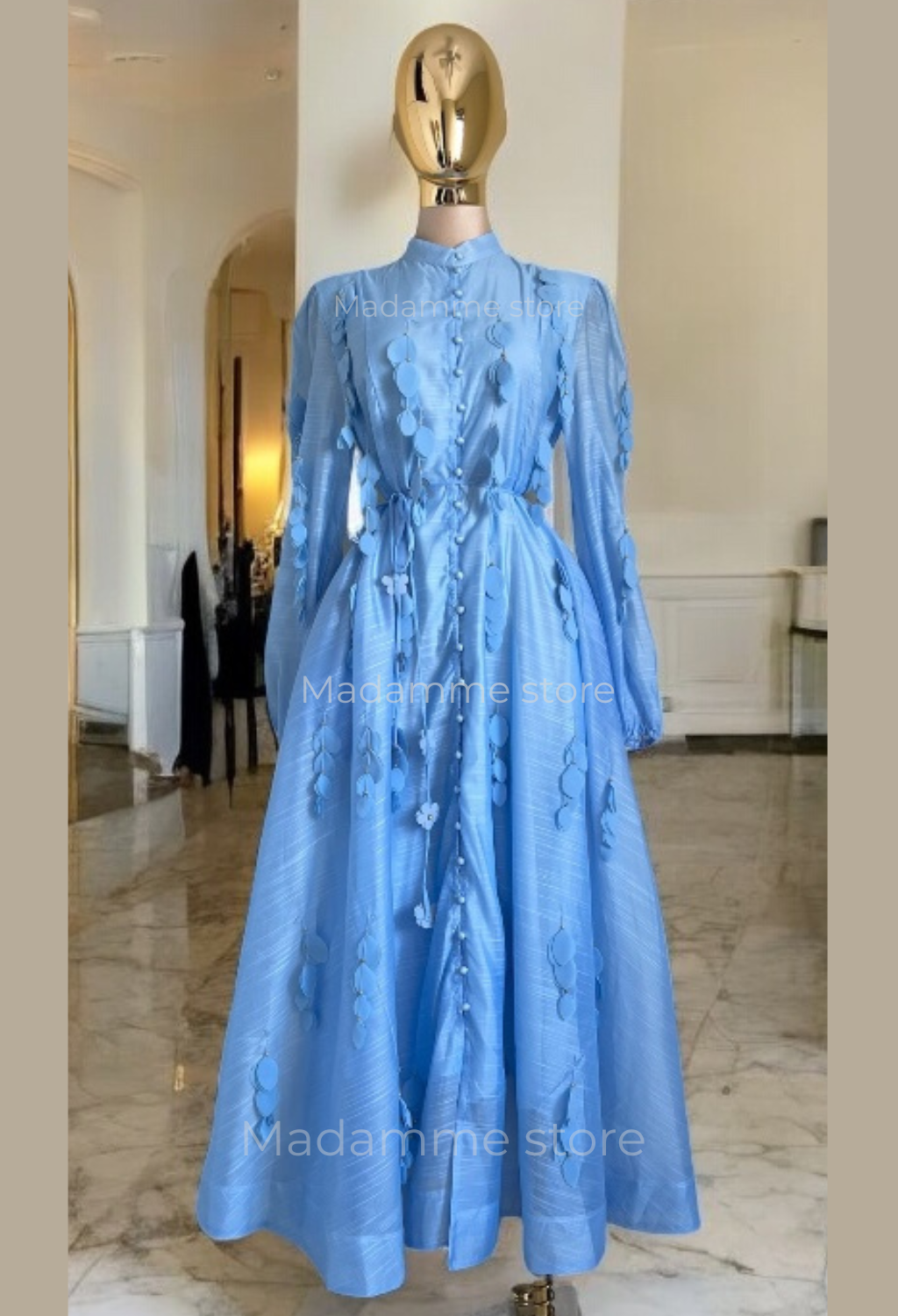 Vestido Celeste Hojas colgantes