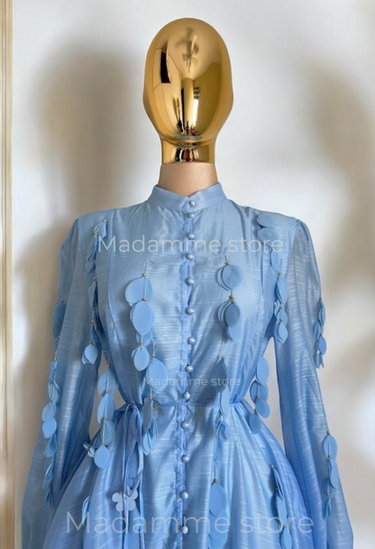 Vestido Celeste Hojas colgantes