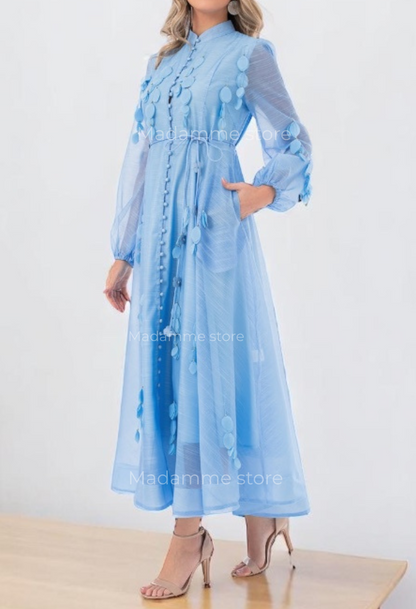 Vestido Celeste Hojas colgantes