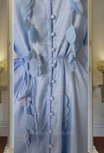 Vestido Celeste Hojas colgantes